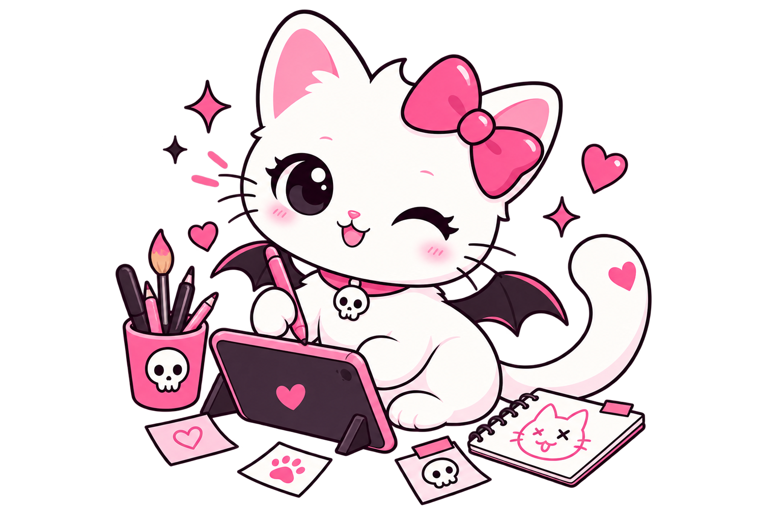 Cute cat creating digital artwork
